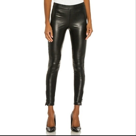 David Lerner Black Ankle Zip Vegan Leather Leggings size XS - Picture 1 of 15